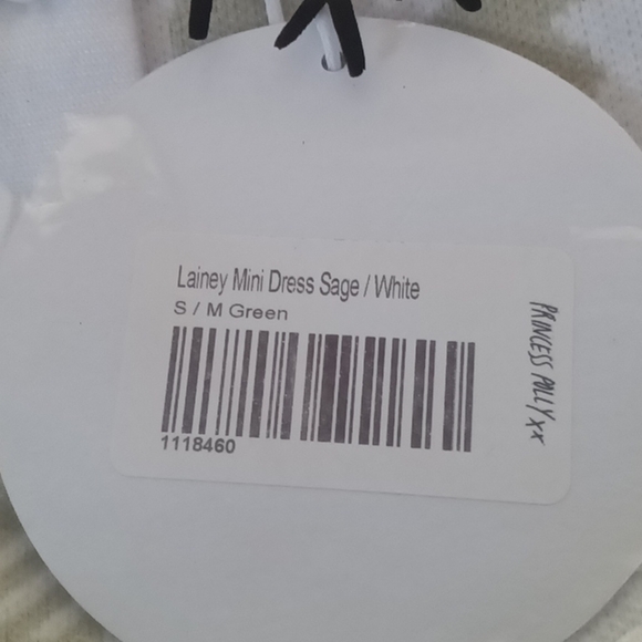 #19❤️ NEW WITH TAGS PRINCESS POLLY LAINEY MINI DRESS IN SAGE & WHITE - Picture 6 of 7